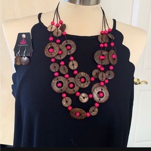 Nice wooden necklace with earrings set